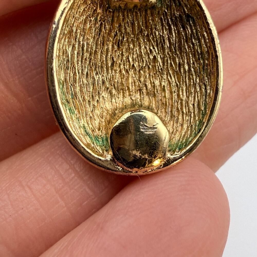 VTG CHRISTIAN DIOR Earrings Oval Black Glass Cabochon Crystal Clip On Gold Plate - Picture 6 of 7